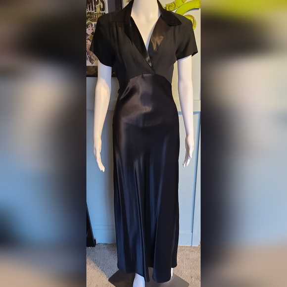 90's Does 40's Harlow Hollywood Glamorous Satin Look Maxi Dress Size 10 - Picture 6 of 16
